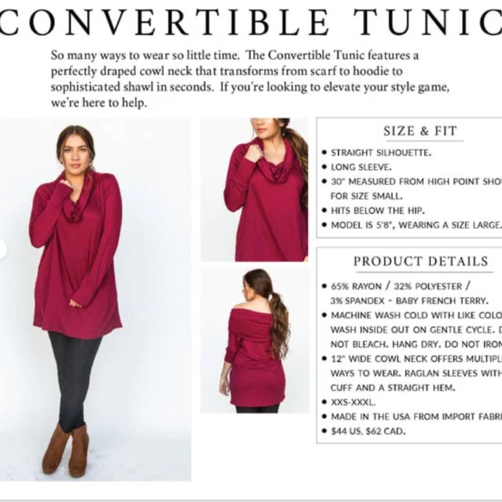 NWT Agnes and Dora Convertible Tunic in Burgundy